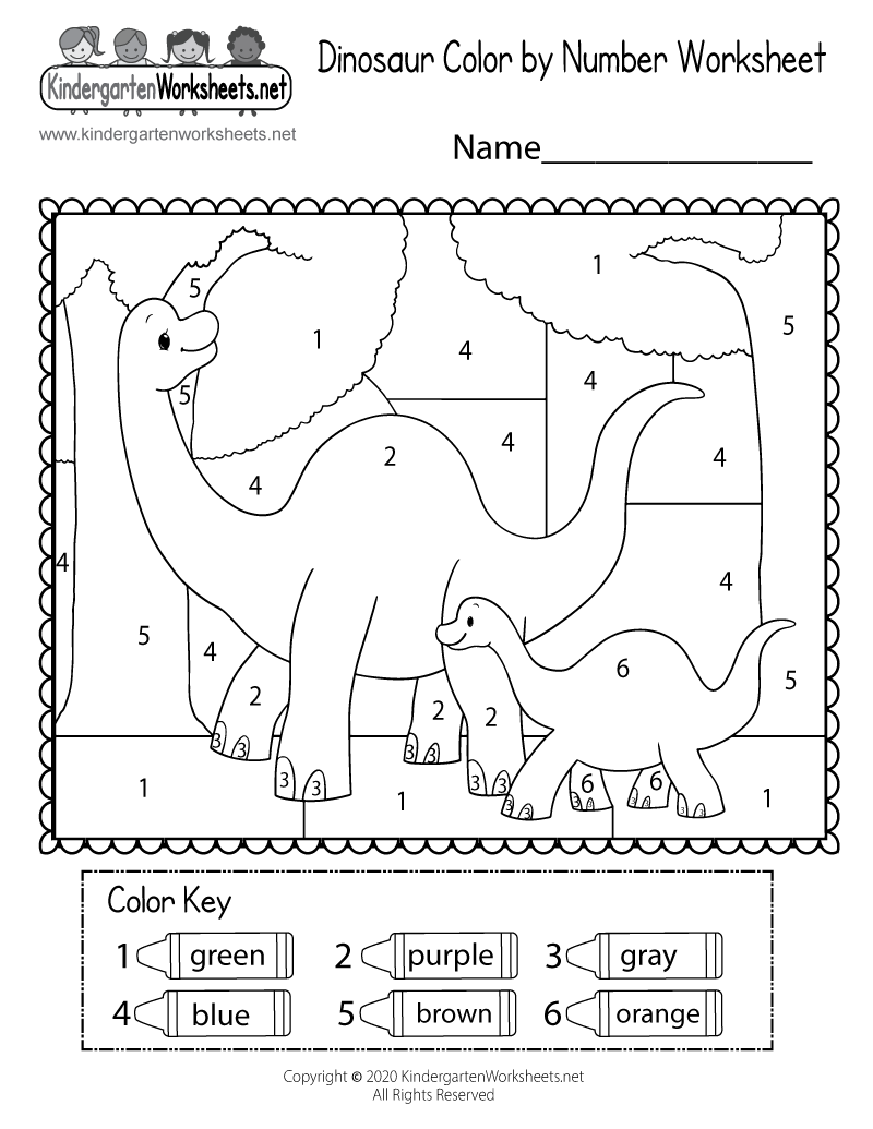Dinosaur Color by Number Worksheet