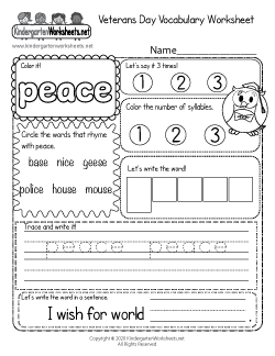 Veteran's Day Vocabulary Worksheet
