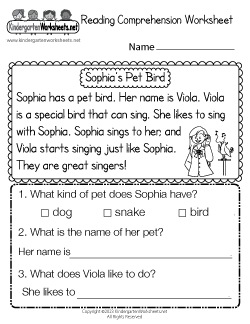 Free Kindergarten Reading Worksheets - Understanding the names of objects.