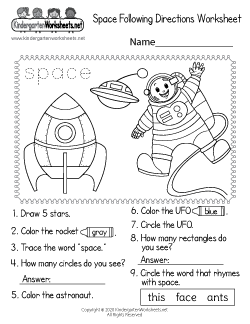 Space Following Directions Worksheet