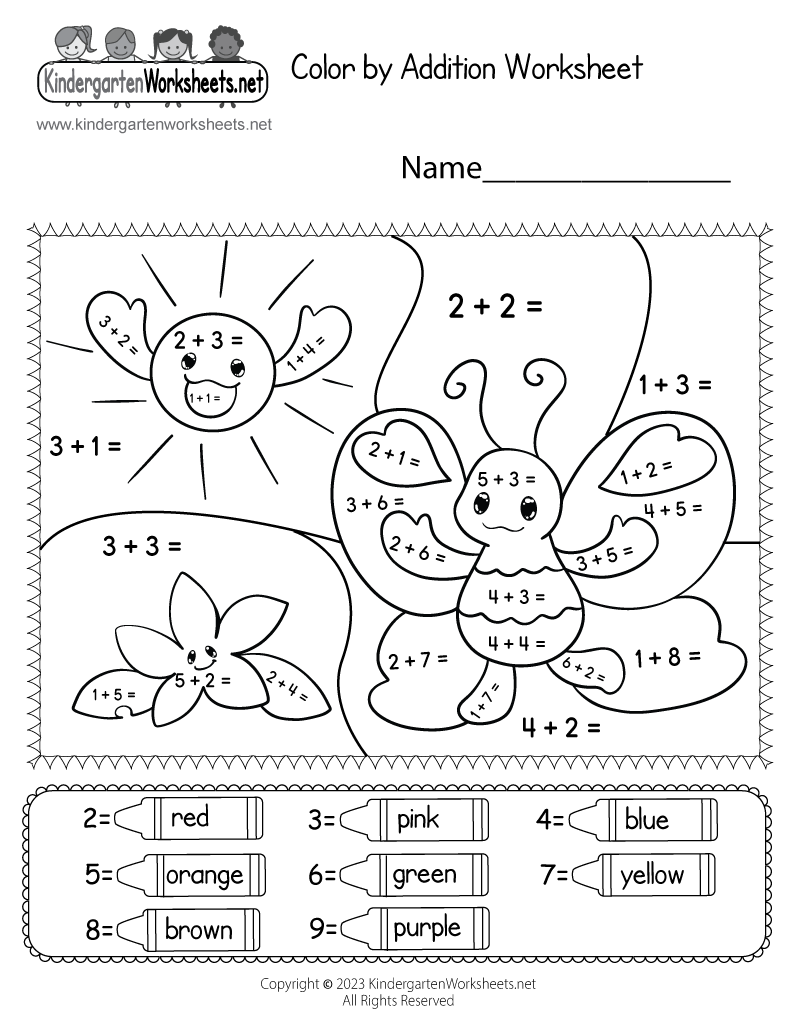 Addition Coloring Worksheet Free Kindergarten Math Worksheet for Kids