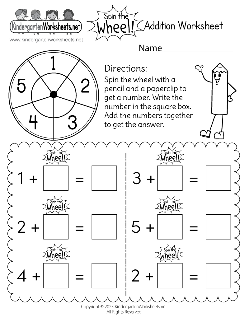 Worksheet for  time Kindergarten addition Free  Math worksheet Worksheet Practice Adding Kids