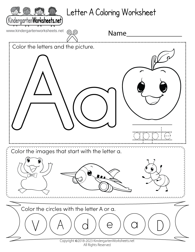 Free Printable Letter A Coloring Worksheet for Kindergarten