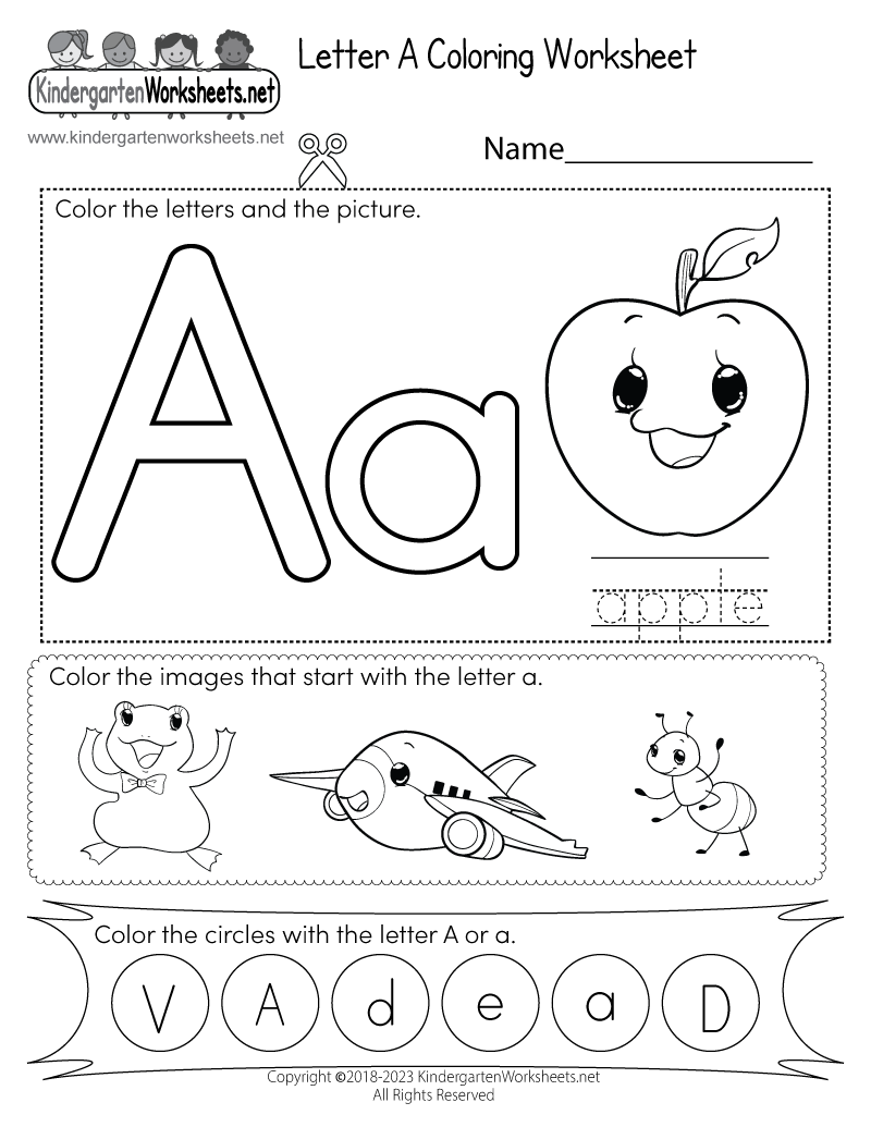 Free Printable Letter A Coloring Worksheet For Kindergarten