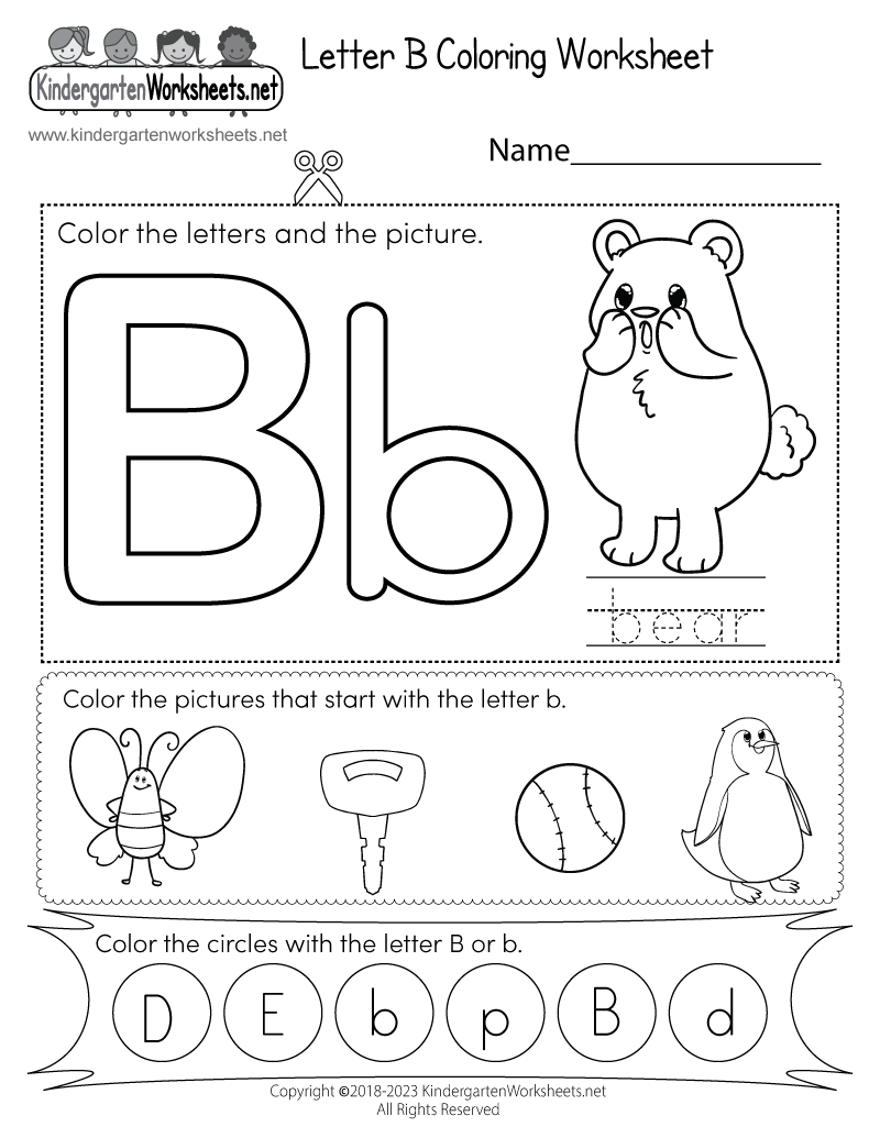 Letter B Coloring Worksheet - Free Kindergarten English ...