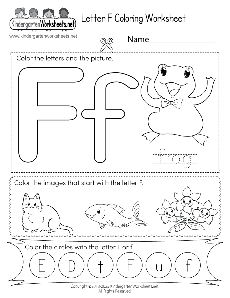 Free Printable Letter F Coloring Worksheet for Kindergarten