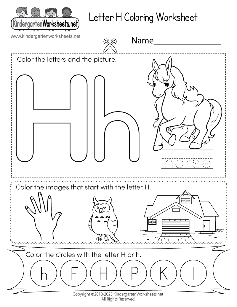 Letter H Coloring Worksheet Free Kindergarten English Worksheet for Kids