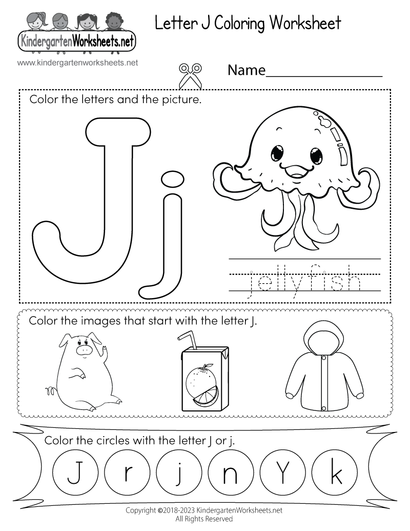Free Printable Letter J Coloring Worksheet for Kindergarten