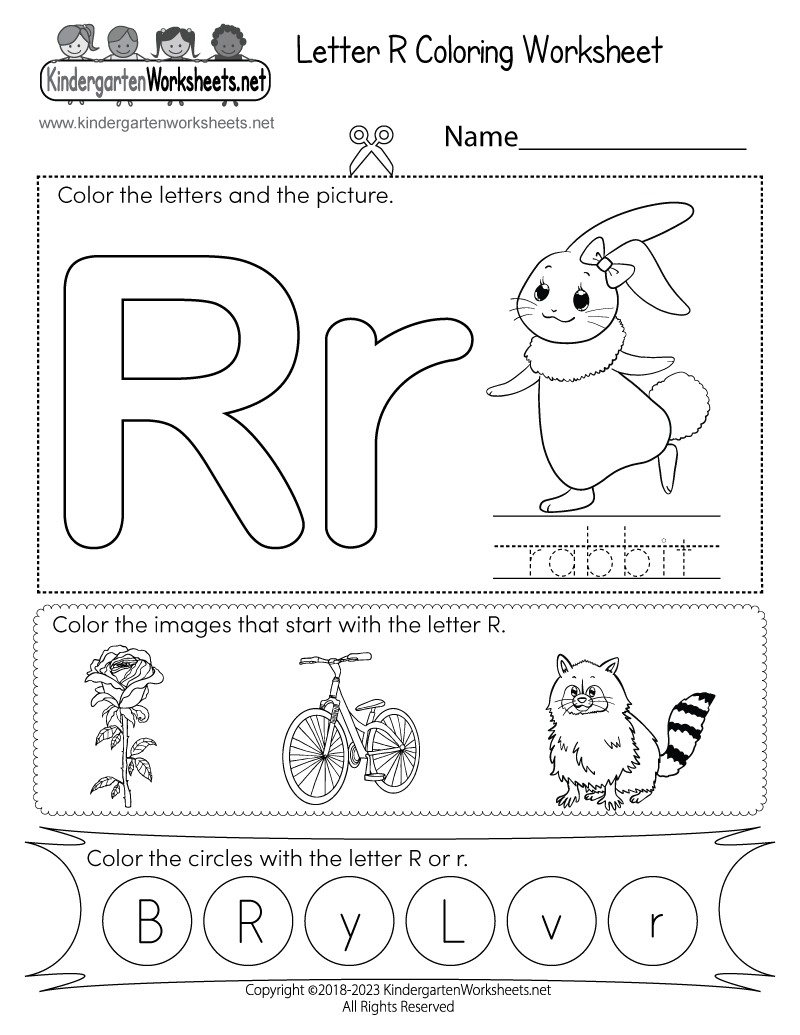 Kindergarten Letter R Coloring Worksheet Printable
