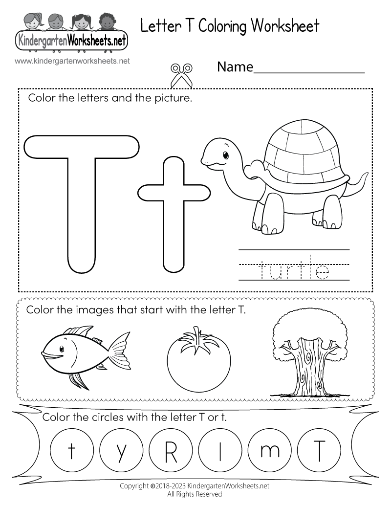 Kindergarten Letter T Coloring Worksheet Printable