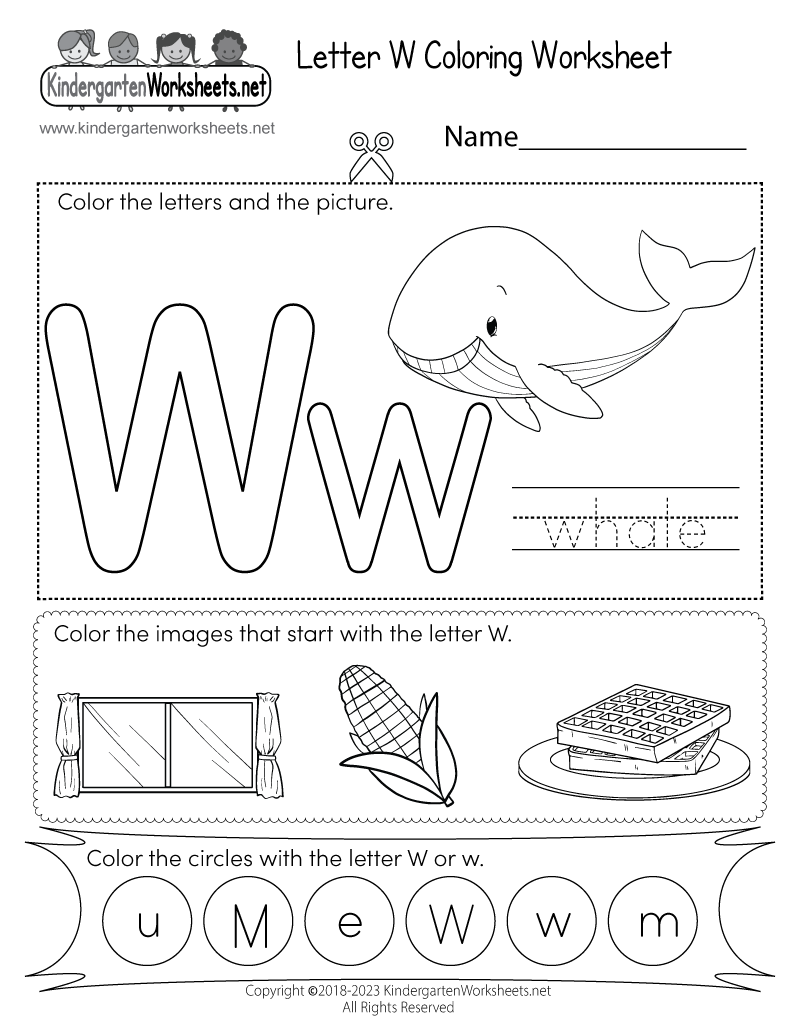 Letter W Coloring Worksheet  Free Kindergarten English Worksheet for Kids