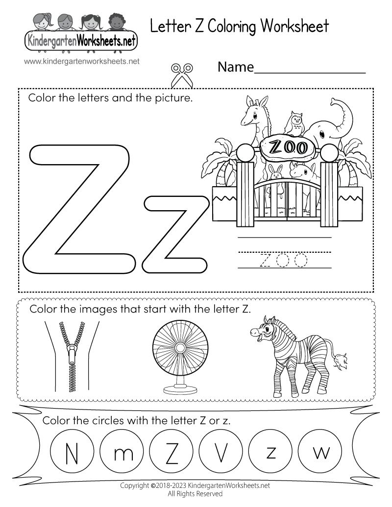 Kindergarten Letter Z Coloring Worksheet  Printable