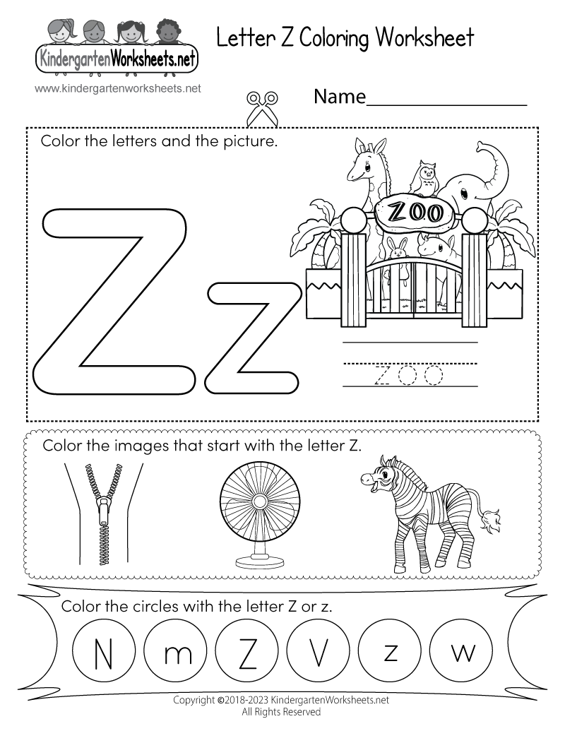 Letter Z Coloring Worksheet Free Kindergarten English Worksheet For Kids