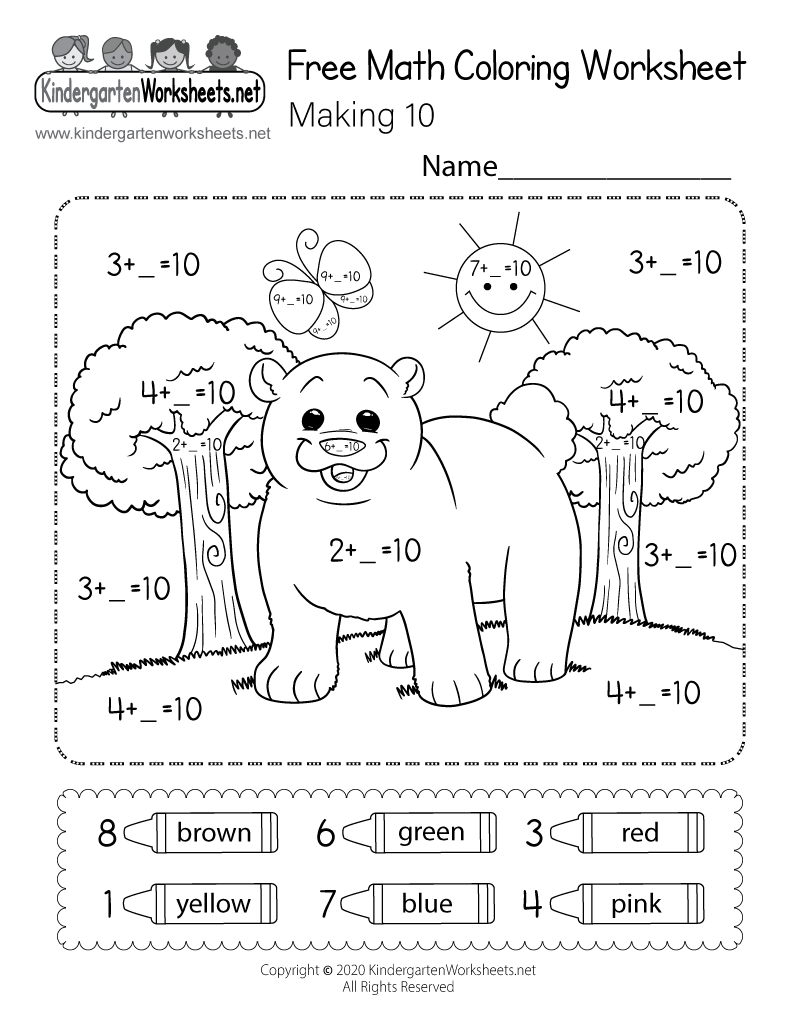Free Printable Math Coloring Worksheet for Kindergarten