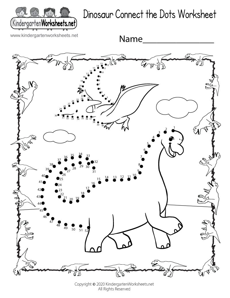 Dinosaur Connect The Dots Free Kindergarten Learning Worksheet For Kids