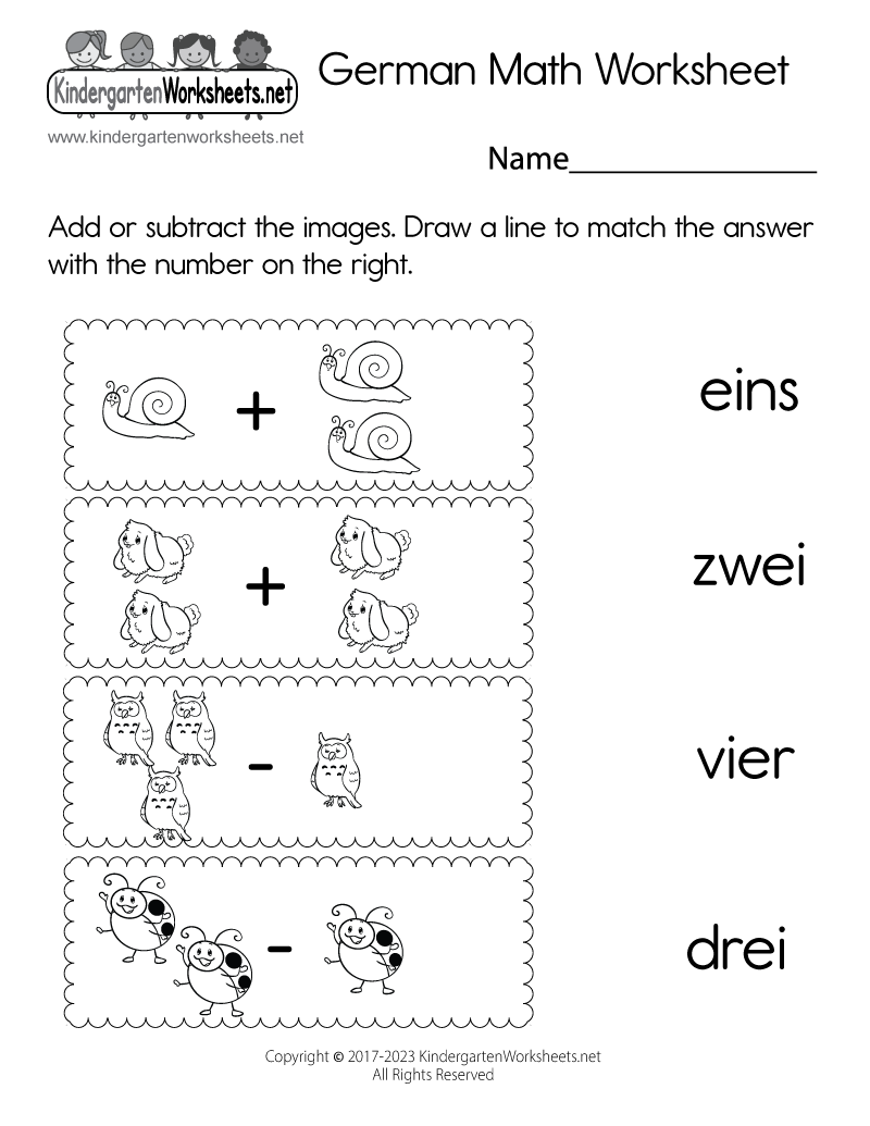 German Math Worksheet - Free Kindergarten Learning Worksheet for Kids