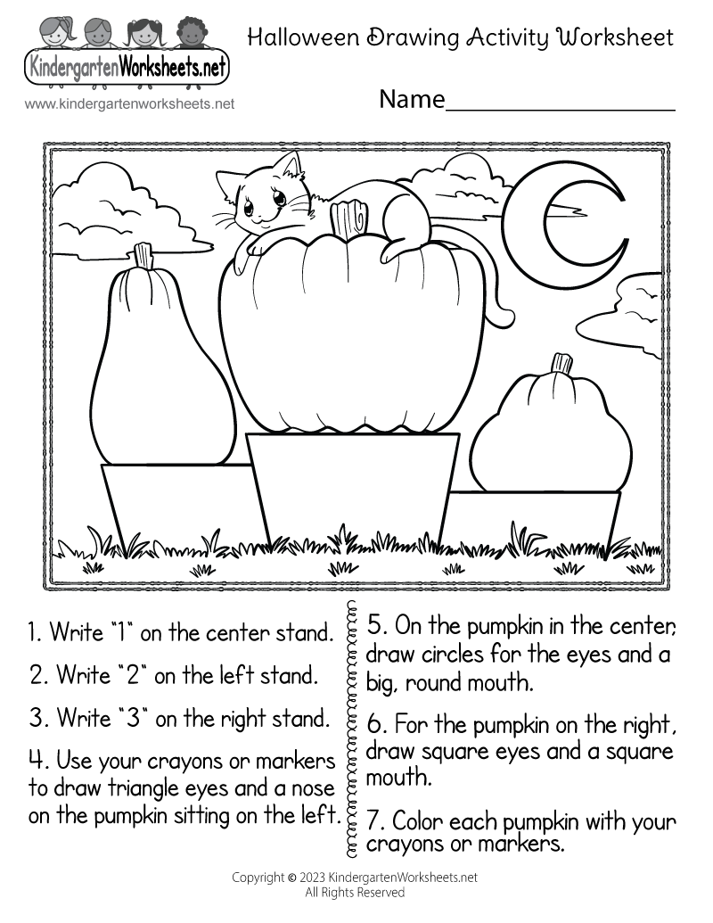 Halloween Drawing Activity Worksheet - Free Kindergarten Holiday