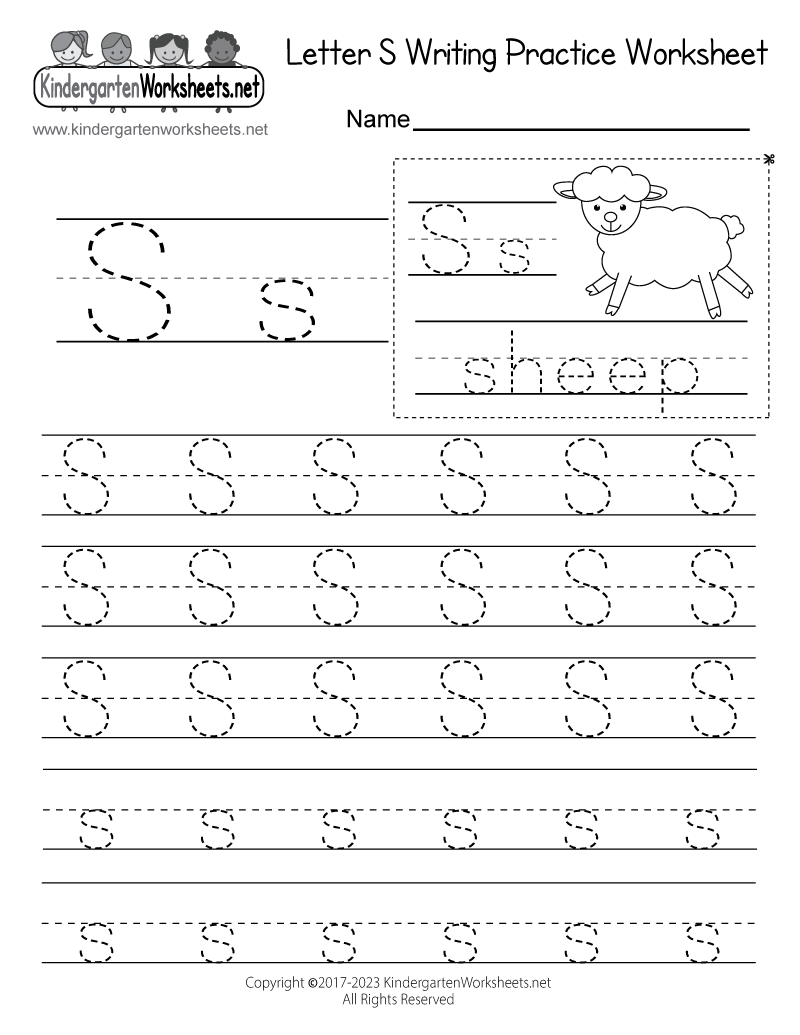 Letter S Writing Practice Worksheet  Free Kindergarten English Worksheet for Kids