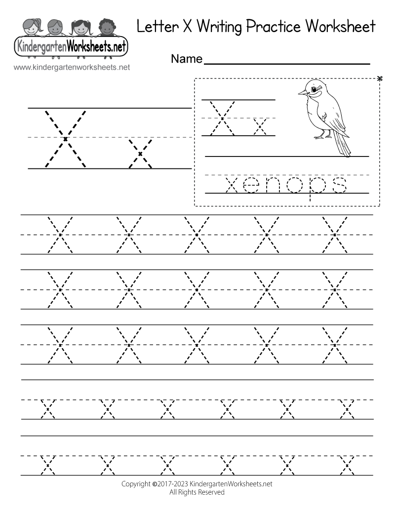 Free Printable Letter X Writing Practice Worksheet for Kindergarten