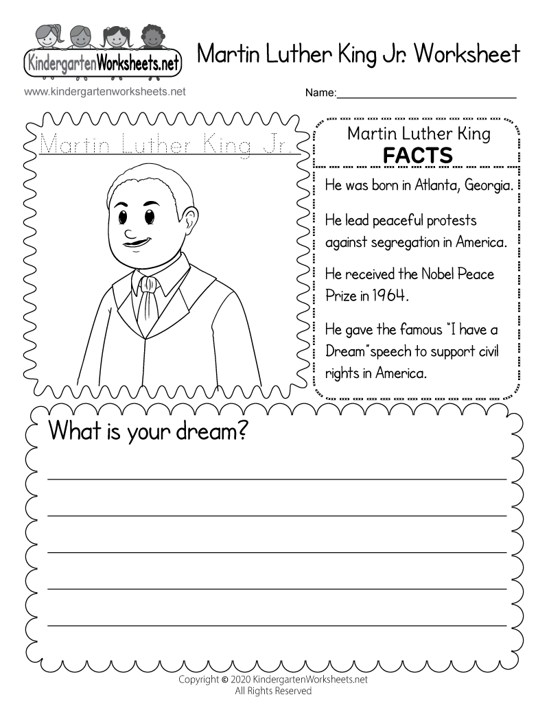 Free Printable Martin Luther King Jr Day Worksheets For Kindergarten