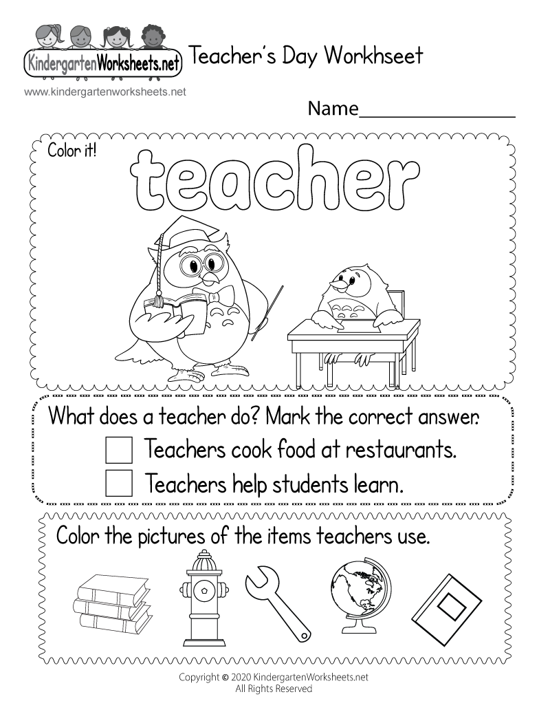 Teacher's Day Coloring Worksheet - Free Kindergarten Holiday Worksheet