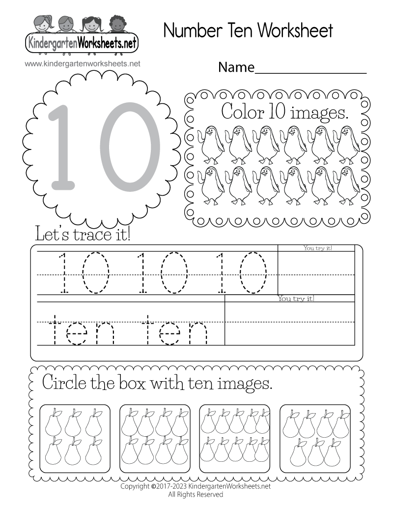 Number Ten Worksheet - Free Kindergarten Math Worksheet ...