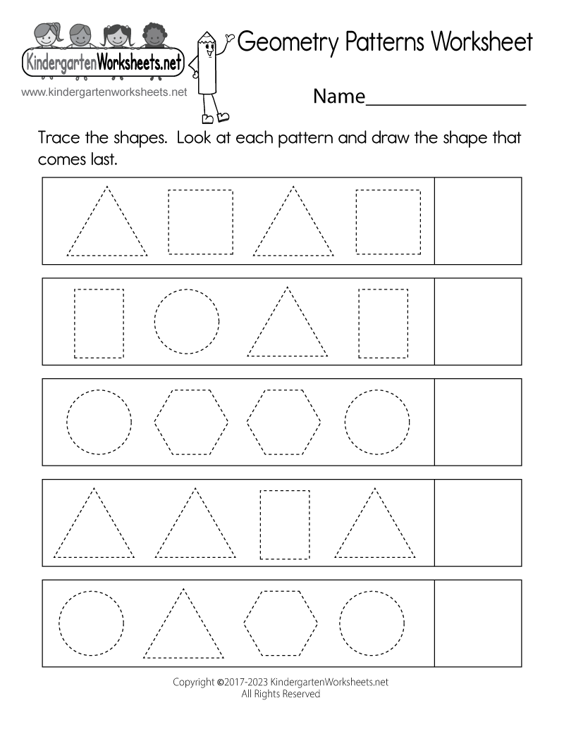 Geometry Patterns Worksheet - Free Kindergarten Math Worksheet for Kids