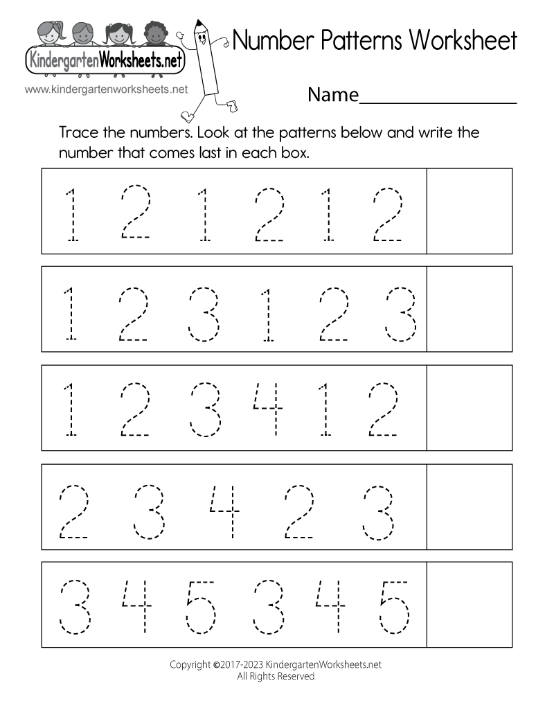 Number Patterns Worksheet - Free Kindergarten Math Worksheet for Kids