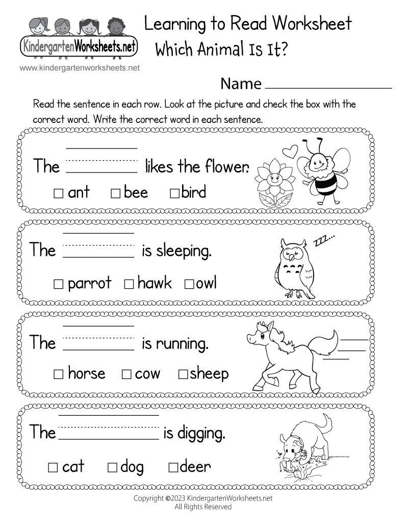 Learning To Read Free Printable Worksheets