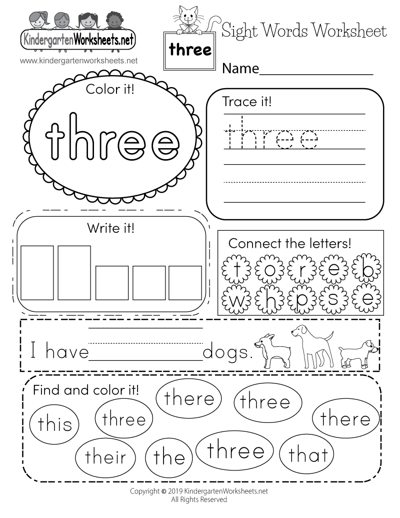 word a Worksheet   kindergarten for Kids, Kindergarten worksheets Free Basic Sight and Words Teachers, sight for