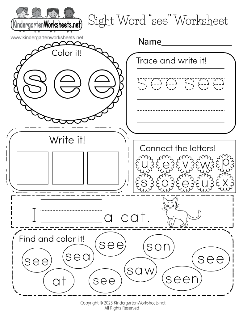 Sight Word (see) Worksheet - Free Kindergarten English Worksheet for Kids