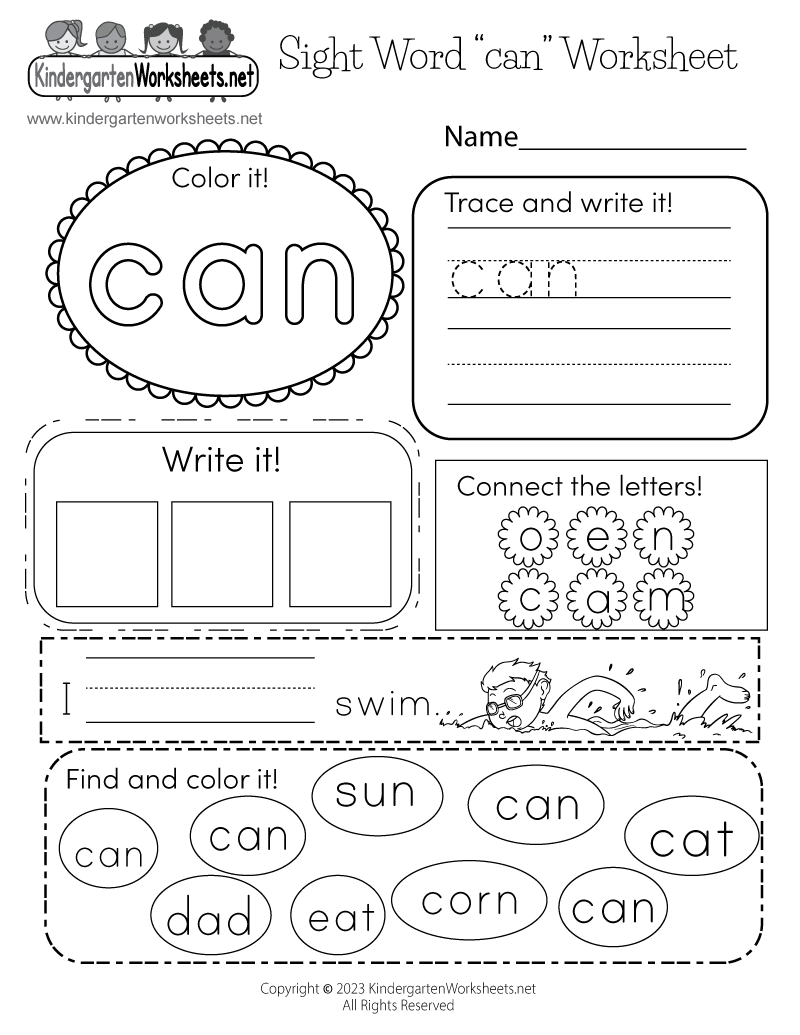 Kindergarten Sight Words Lesson Worksheet Printable