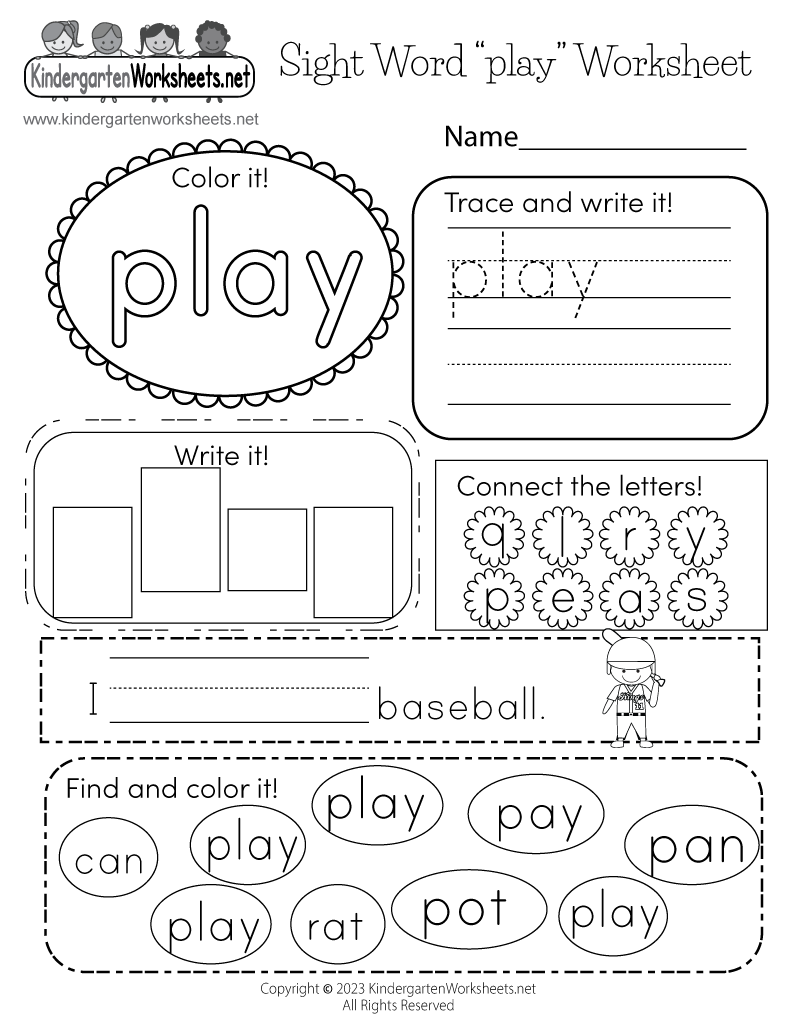 Free Words worksheets  for Worksheet for Sight kindergarten word of Printable Teaching Kindergarten sight