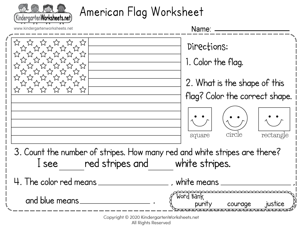 Free Printable American Flag Worksheet for Kindergarten
