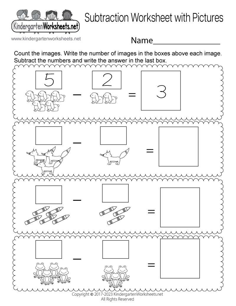 Free Printable Math Subtraction Worksheet for Kindergarten