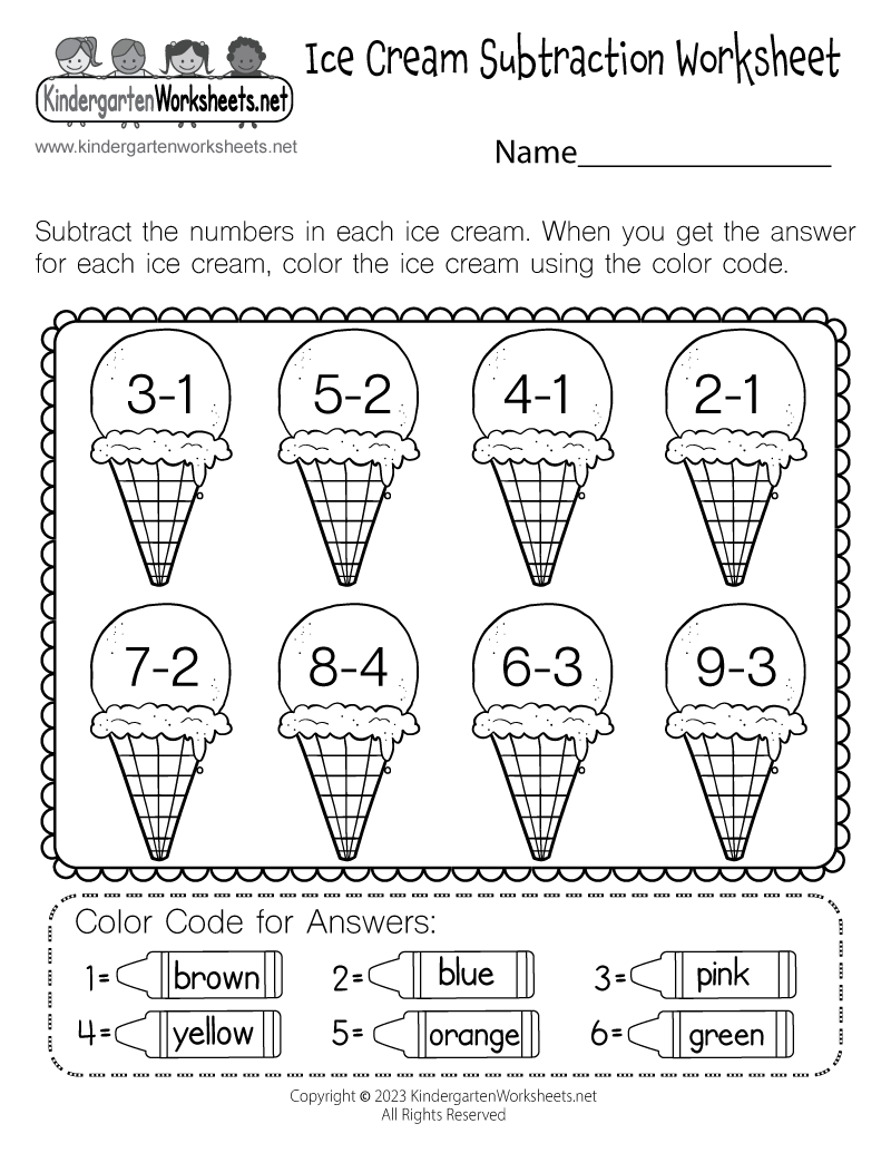Subtracting Math Practice Worksheet - Free Kindergarten ...
