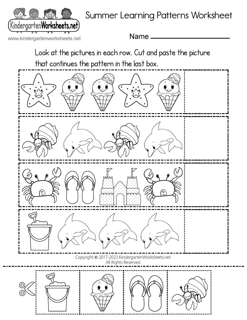 Kindergarten Fun Summer Learning Worksheet Printable