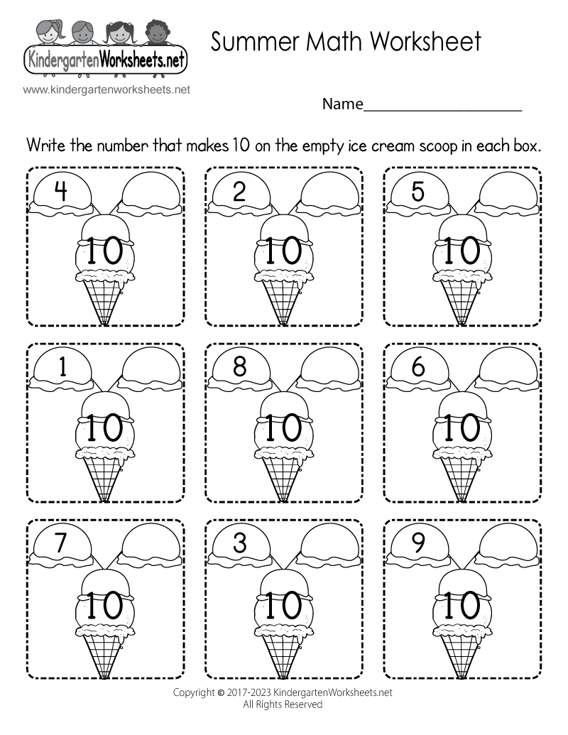 Summer Math Worksheet For Kindergarten Free Printable 