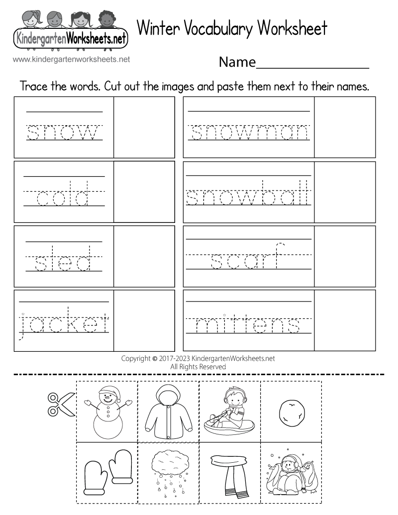 Free Printable Winter Vocabulary Words Worksheet For Kindergarten