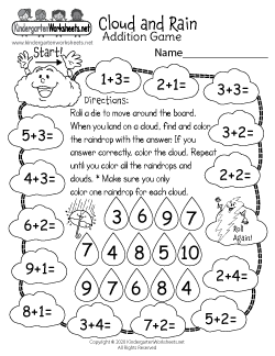 Cloud and Rain Addition Game Worksheet