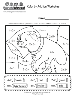 Dog Color by Addition Worksheet