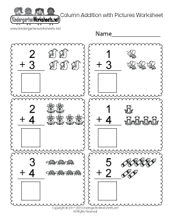 Column Addition with Pictures Worksheet