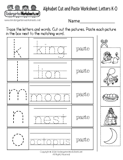 Alphabet Cut and Paste Worksheet K-O