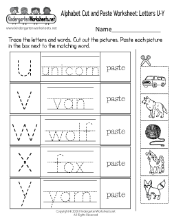 Alphabet Cut and Paste Worksheet U-Y