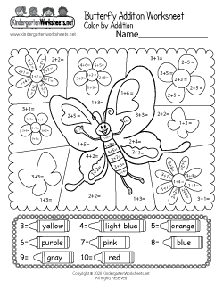 Butterfly Color by Addition Worksheet