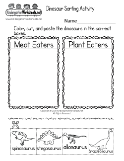 Dinosaur Sorting Activity Worksheet