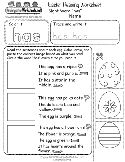 Easter Reading Worksheet