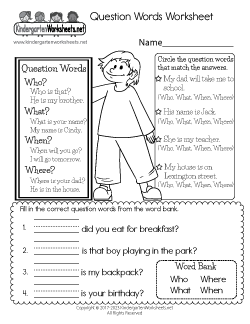 Question Words Worksheet