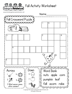 Fall Crossword Puzzle Worksheet