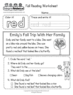 Fall Reading Worksheet